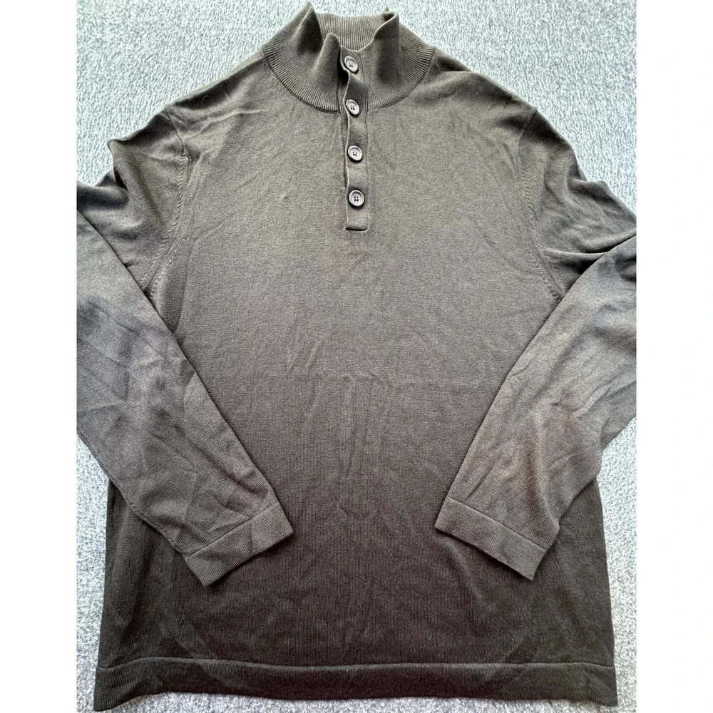Banana Republic Sweater Mens Lg‎ Brown Mock Neck Silk Cashmere Quarter Button Up